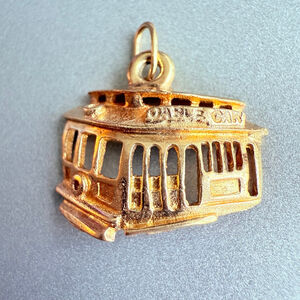 14K Solid Yellow Gold San Fransisco Cable Car Transportation Charm Pendant